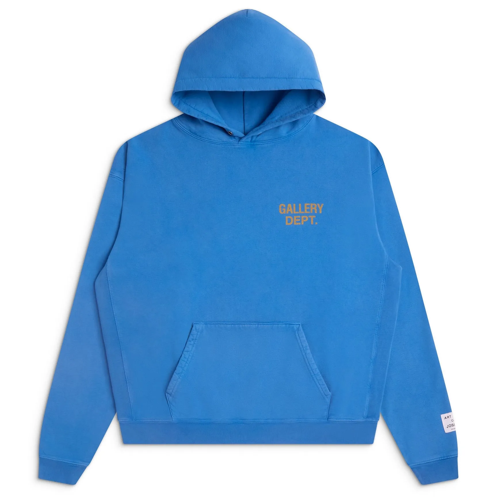 GALLERY DEPT. 90'S GD LOGO HOODIE/BLU 90's retro destroyed royal blue English hoodie Royal Blue S-XL Needs custom weaving and dyeing 500g high weight sweatshirt fabric Light fleece treatment on the inside Overall wide and comfortable Loose version Trendy and fashionable Same as the original version Washed and distressed printing Original consistent hang tag With G LOGO hanging beads/yellow triangle warning sign